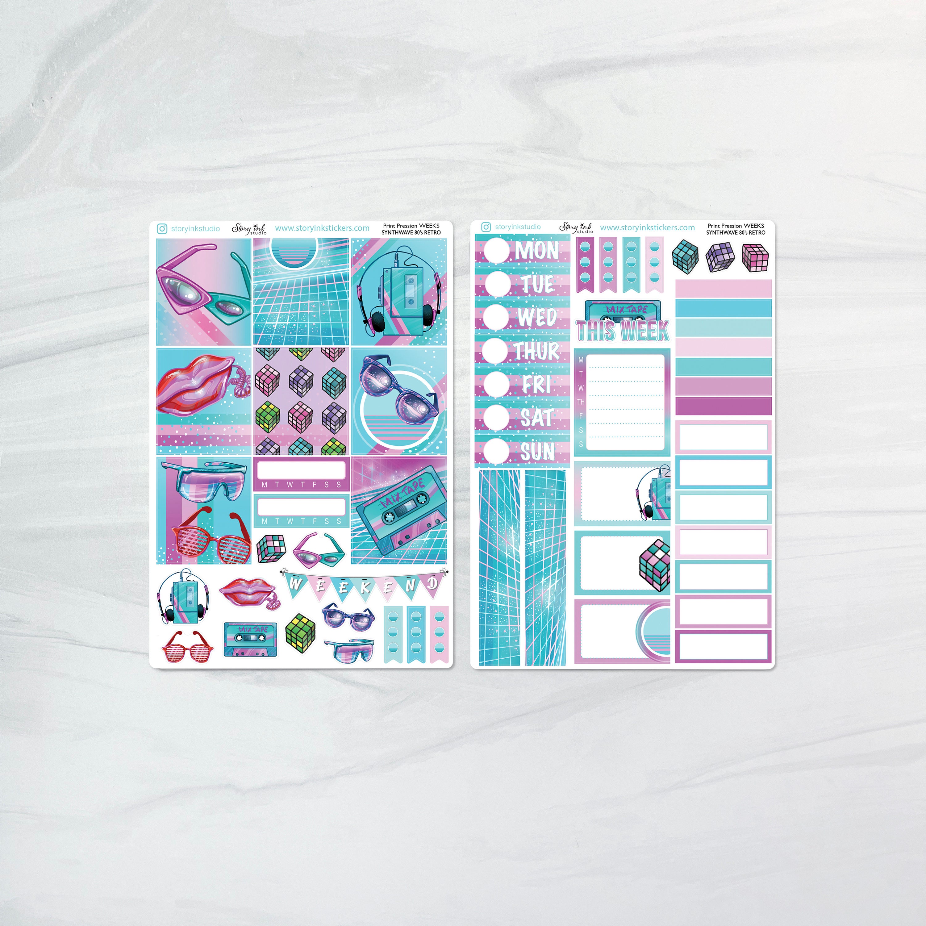 Synth Line Sticker Synthwave 80's Retro Sticker Set | Print Pression Weeks Mini Sticker ...
