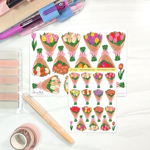 Pegatinas de ramo de tulipanes. Tamaño perfecto para agendas y diarios de varios tamaños.