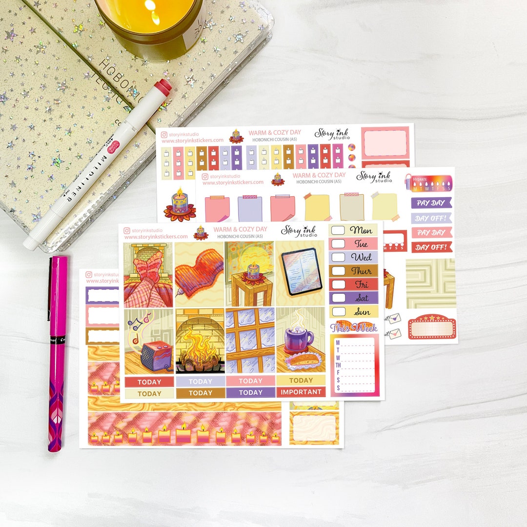 Cozy Day Sticker Set. Hobonichi Cousin Sticker Kit - Etsy