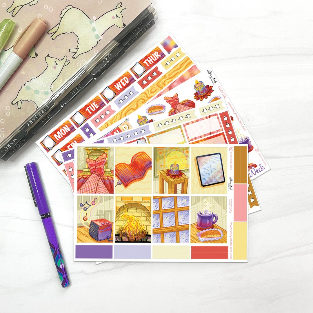 Cozy Day Planner Stickers | Vertical Weekly Mini Sticker Kit - Etsy
