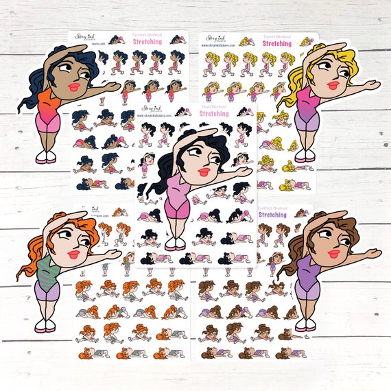 Stretching Workout Planner Stickers: Fitness Tracker Stickers