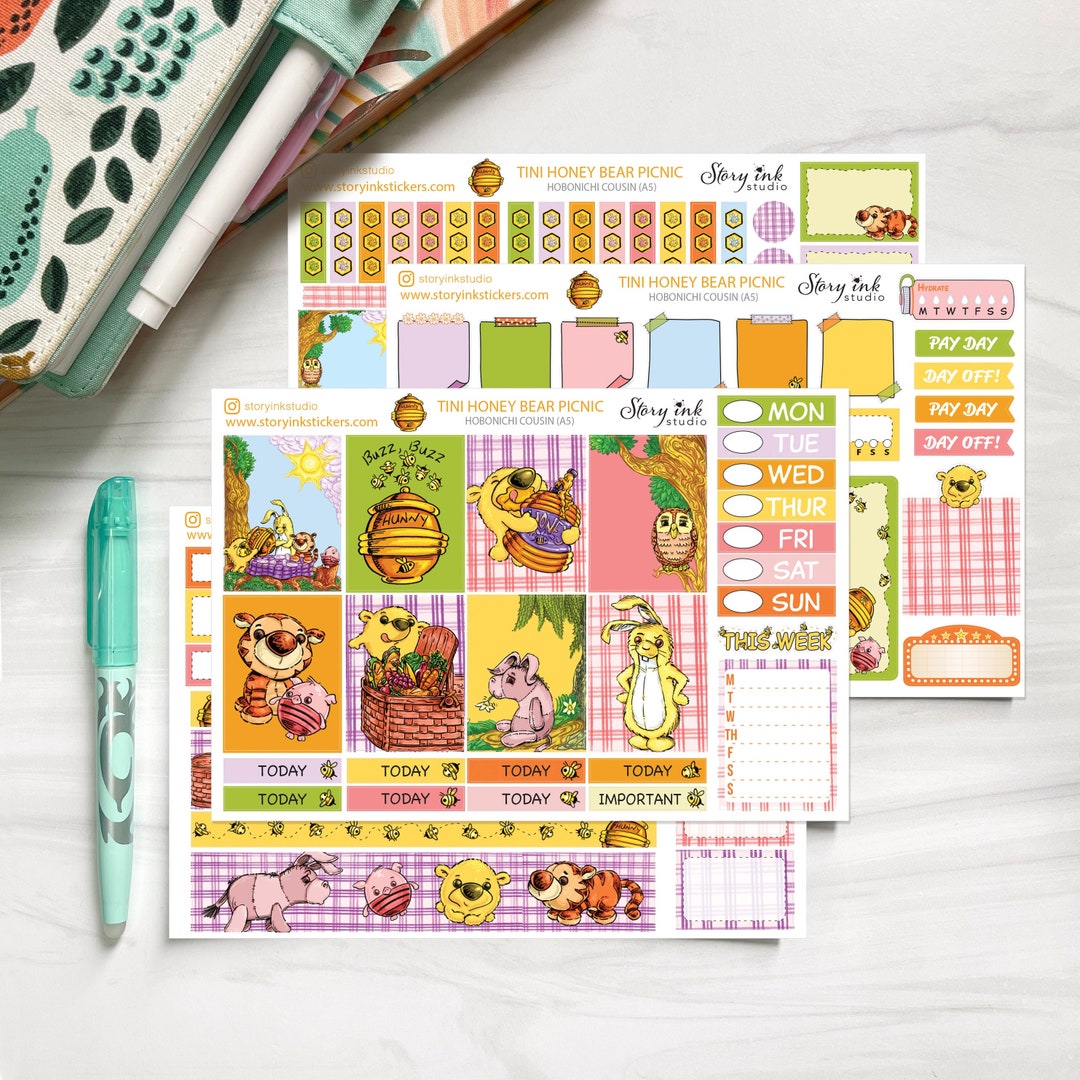 Honey Bear Picnic Planner Stickers. Hobonichi Cousin Sticker Kit - Etsy