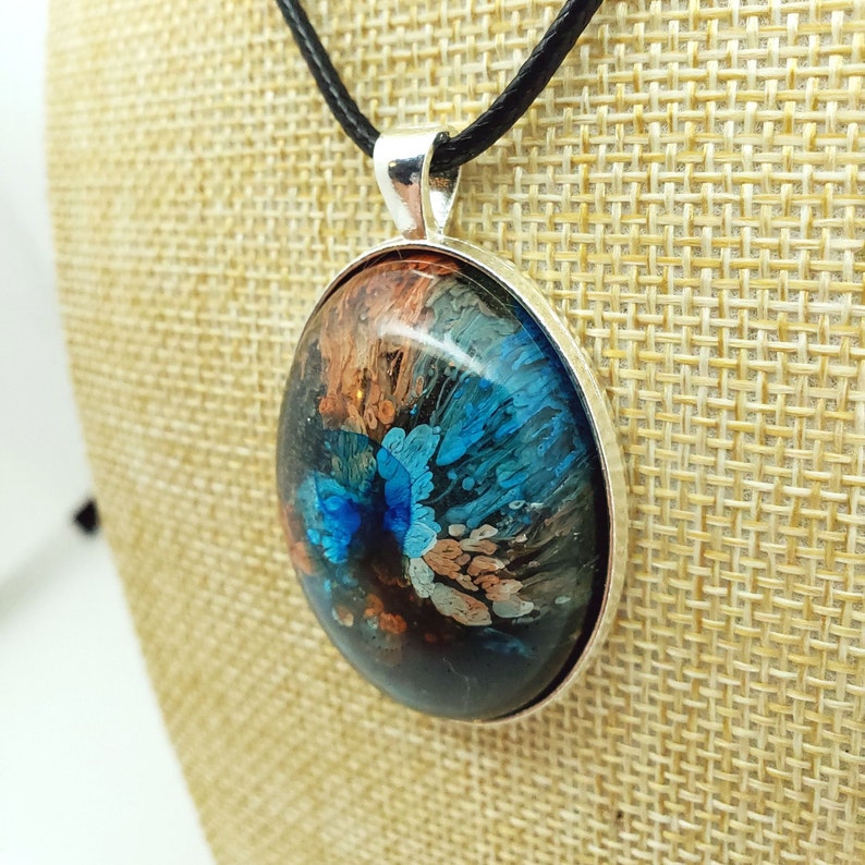 Large Blue and Coral Abstract Pendant Beautiful and unique one of a kind Original Art Piece.