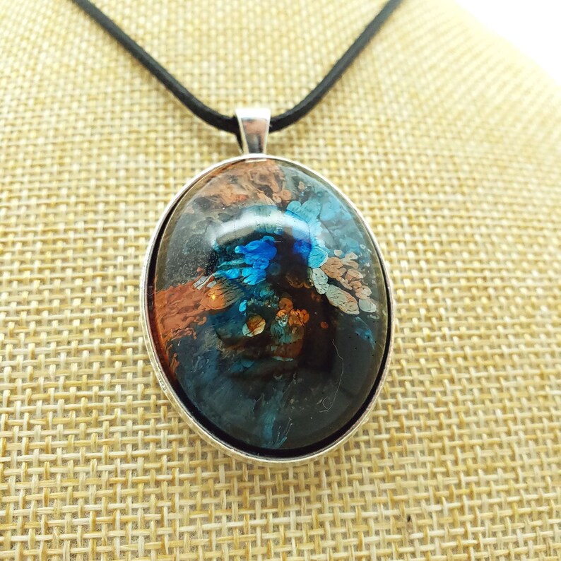 Large Blue and Coral Abstract Pendant Beautiful and unique one of a kind Original Art Piece.