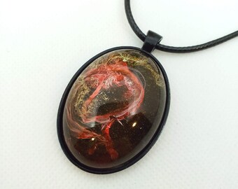 Swirled Dark Red and Honey Abstract Pendant | Beautiful and unique one of a kind, Original Art Piece