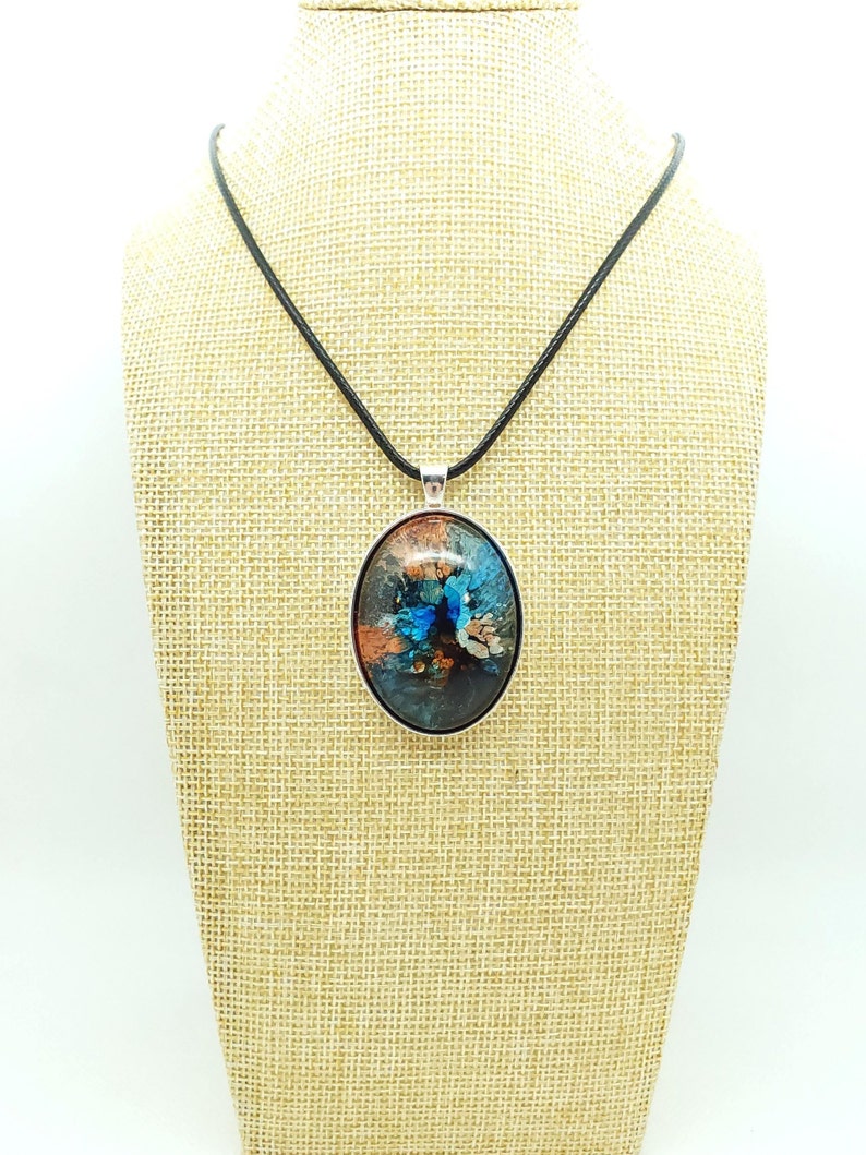 Large Blue and Coral Abstract Pendant Beautiful and unique one of a kind Original Art Piece.