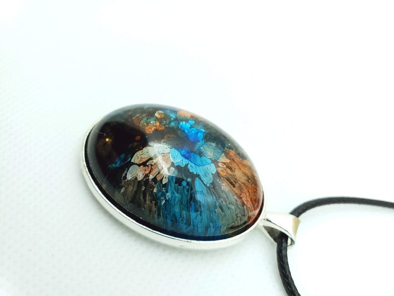 Large Blue and Coral Abstract Pendant Beautiful and unique one of a kind Original Art Piece.