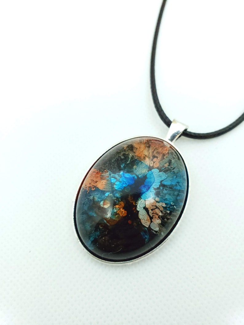 Large Blue and Coral Abstract Pendant Beautiful and unique one of a kind Original Art Piece.