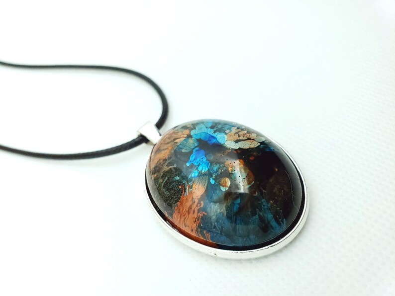 Large Blue and Coral Abstract Pendant Beautiful and unique one of a kind Original Art Piece.