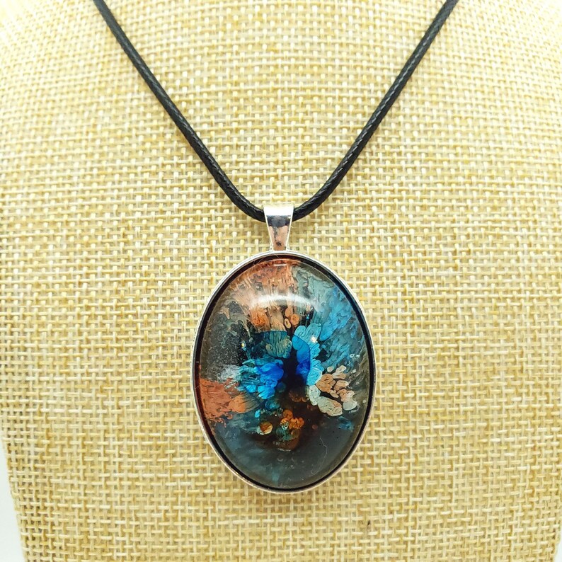 Large Blue and Coral Abstract Pendant Beautiful and unique one of a kind Original Art Piece.