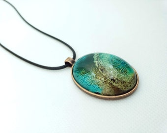 Ocean Blue and Espresso Abstract Pendant | Beautiful and unique one of a kind, Original Art Piece