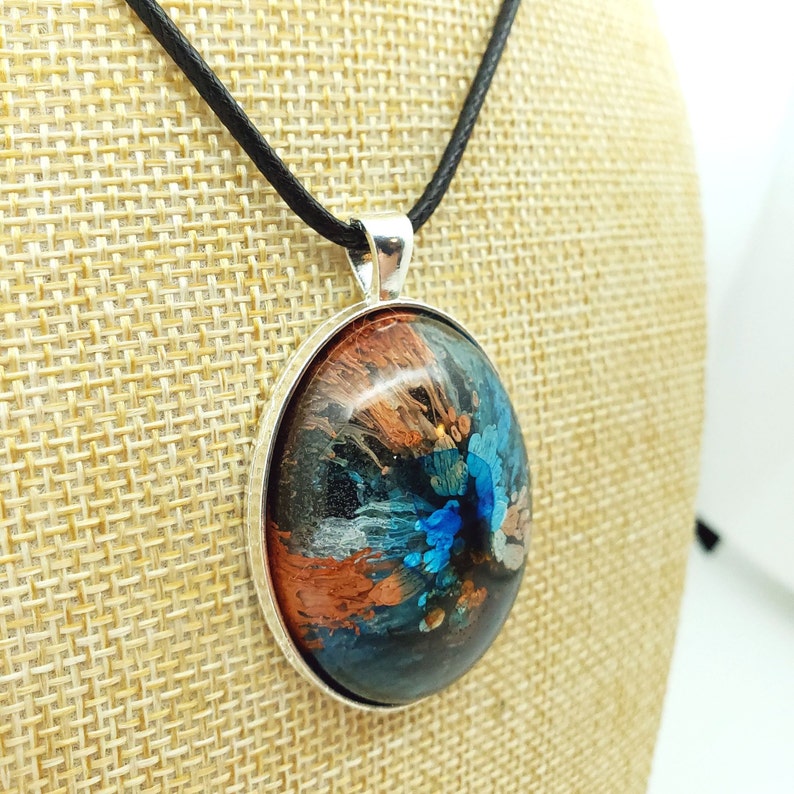 Large Blue and Coral Abstract Pendant Beautiful and unique one of a kind Original Art Piece.