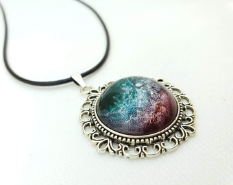 Pink Sherbet and Blue Abstract Pendant | Beautiful and unique one of a kind, Original Art Piece.