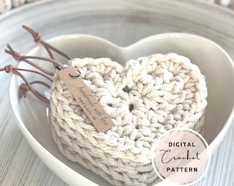 CROCHET HEART PATTERN, Farmhouse Heart Coaster Pattern, Crochet Heart, Heart Coaster, Wedding favors