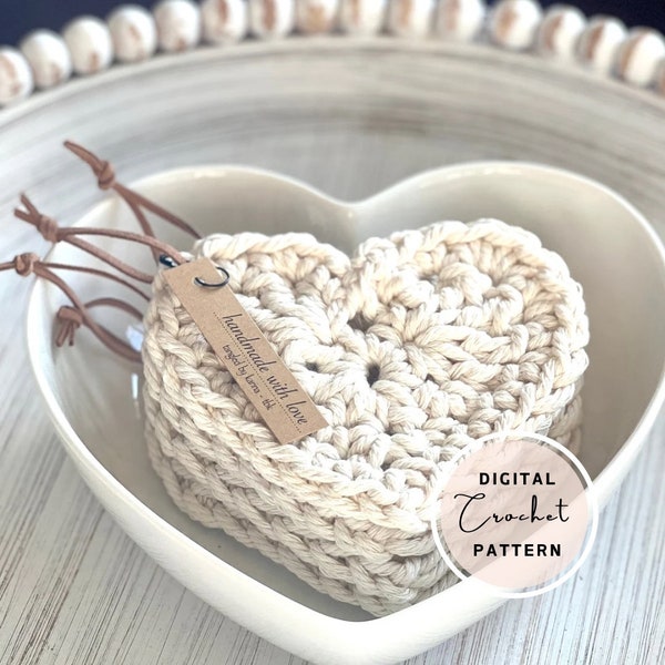 CROCHET HEART PATTERN, Farmhouse Heart Coaster Pattern, Crochet Heart, Heart Coaster, Wedding favors