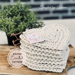 CROCHET HEART PATTERN, Farmhouse Heart Trivet Pattern, Crochet Hot Pad, Housewarming, Wedding Gift, Beginner Crochet Project, Valentines Day