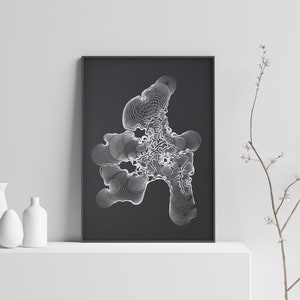Coral 2 Noir Geometric Abstract Wall Art Pen Nature Inspired Line Drawing Print Illustration Minimalist Monochromatic Botanical Home Decor