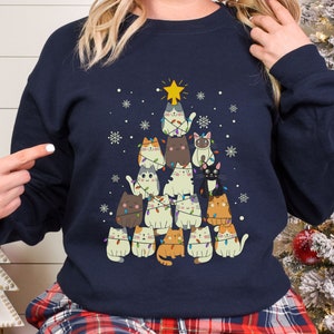 Christmas cats, Christmas tree cats, Christmas tree, Cat Christmas sweater, Cat sweater, Christmas kitties,Unisex Crewneck Sweatshirt