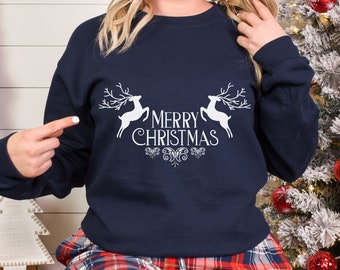 Merry Christmas sweater, Reaindeer sweater, Christmas sweater, group Christmas sweater, Holiday sweater, Christmas Crewneck Sweatshirt