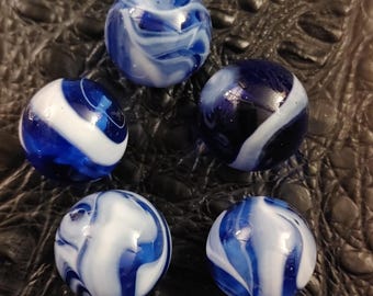 Canicas dos colores blanco y azul raras 5 pequeñas 1 grande vintage