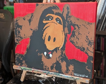 ALF Original Schablonenkunst -Gordon Shumway Portrait - 14x33cm Handbemalte Leinwand