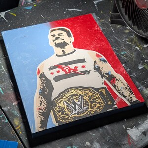 CM Punk Original Stencil Painting WWE Champion 11x14 Panel de madera thinksojoe