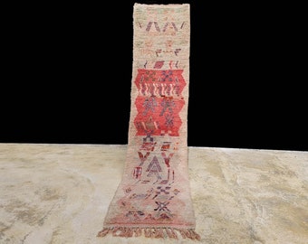 Vintage Moroccan Runner Rug 9.9 ft x 2.2 ft, Handmade Runner Rug, Boho Rug Handwoven Moroccan Carpet
