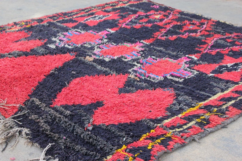6x6 Square Boho Rug Moroccan Berber Rug Black & Red Rug Etsy