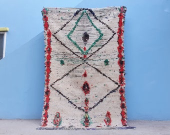 Berber White Vintage Rug - Handmade Moroccan Rug - Boujaad Woolen Rug - Authentic Rug