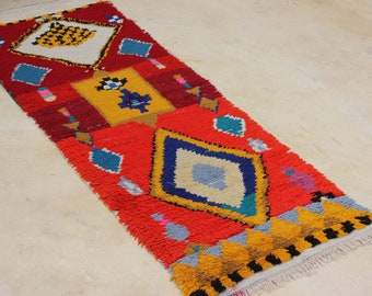 Berber Colorful Runner, Boujaad Handwoven Rug 6.7X2.2, Moroccan Bohemian Rug, Boujaad Colorful Runner, Beni Ourain Rug