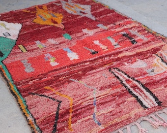 Berber Red Rug, Moroccan Boujaad Rug, Bohemian Antique Rug, Authentic Rug, Bohemian Rug Beni Ourain Soft Rug, 8x5 ft rug