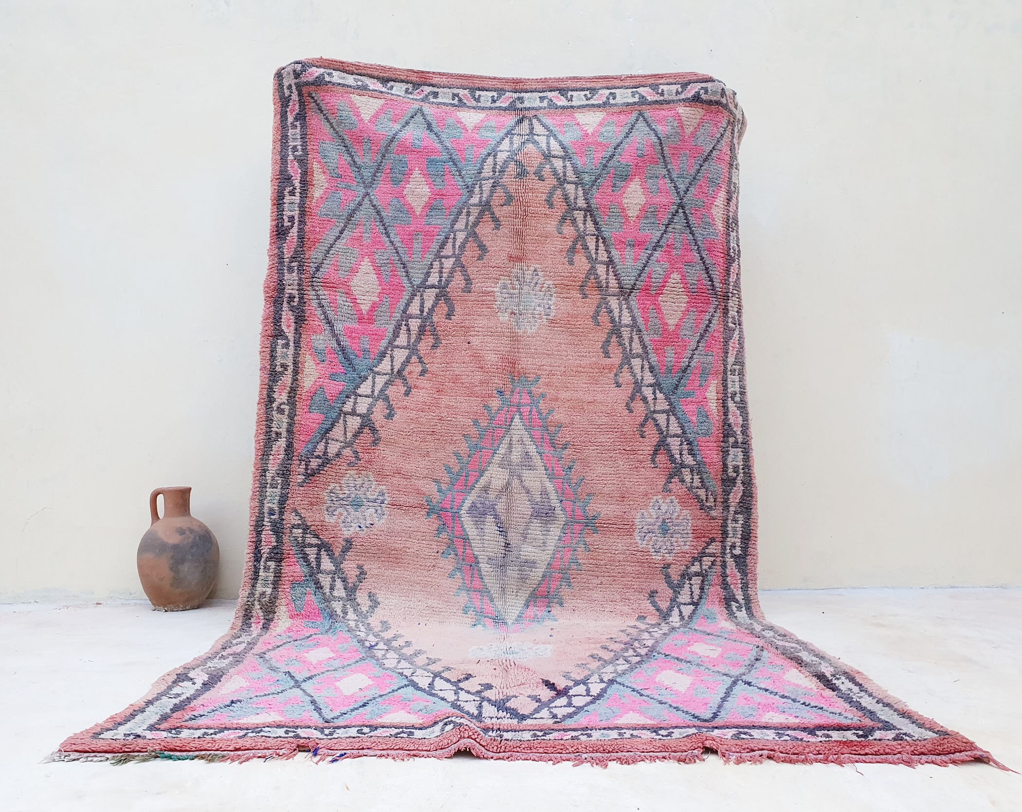 Pink Vintage Rug 8.9X5.5 Handmade Pink Rug Boujaad Rug Etsy UK