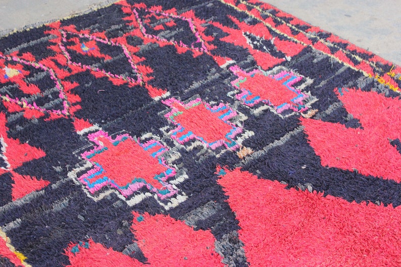 6x6 Square Boho Rug Moroccan Berber Rug Black & Red Rug Etsy