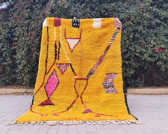 Custom Moroccan Rug, Fabulous Authentic Rug, Azilal rug, Abstract Multicolored Carpet, Yellow Wool Rug, Moroccan Rug