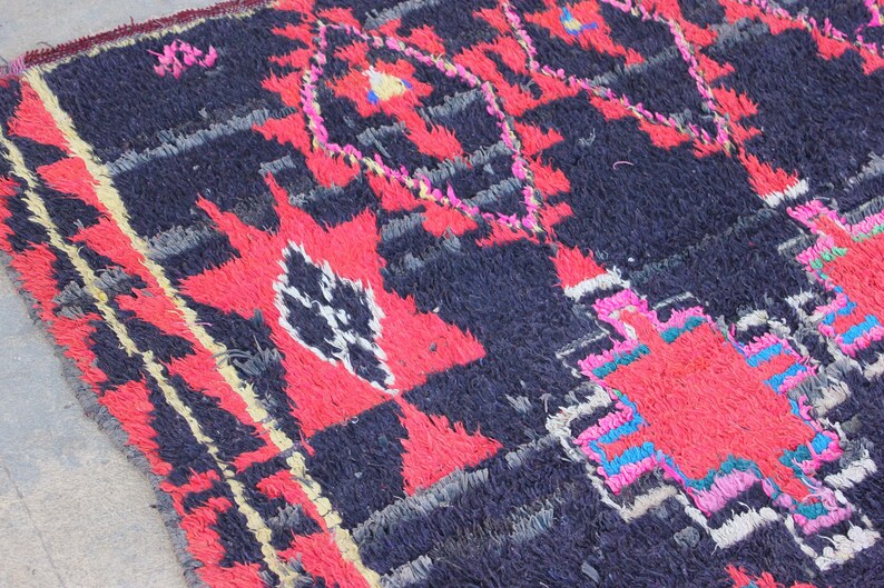 6x6 Square Boho Rug Moroccan Berber Rug Black & Red Rug Etsy
