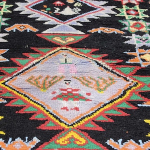 Tappeto di lana marocchino vintage, bellissimo tappeto nero, tappeto Boujaad Runner, tappeto berbero autentico, 9x5 Runner immagine 2