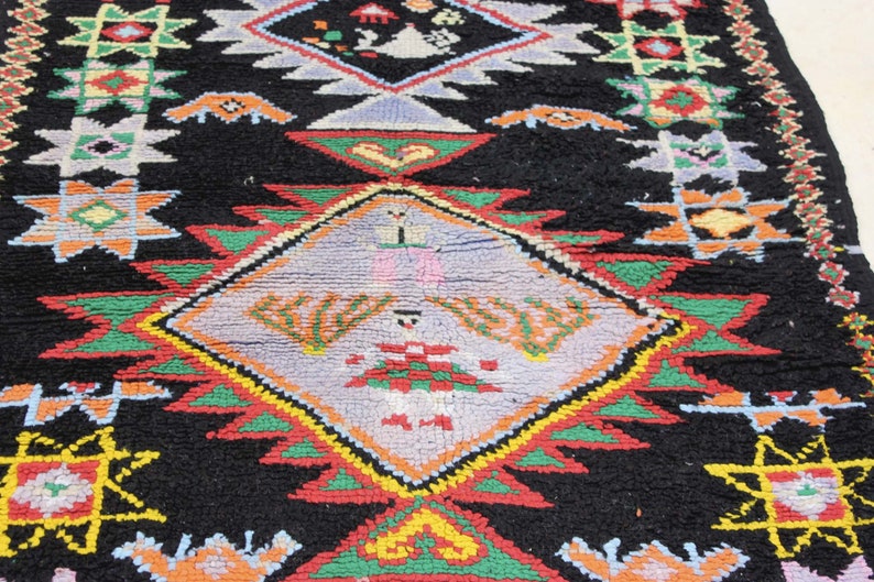 Alfombra de lana marroquí vintage, alfombra negra hermosa, alfombra de corredor Boujaad, alfombra auténtica bereber, corredor 9x5 imagen 2