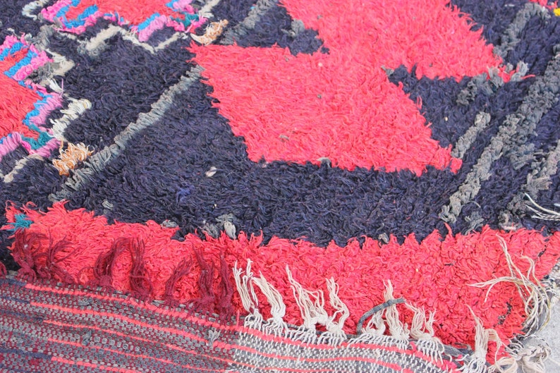 6x6 Square Boho Rug Moroccan Berber Rug Black & Red Rug Etsy
