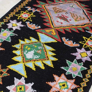 Vintage Moroccan Wool Rug, Beautiful Black Rug, Boujaad Runner Rug, Berber Authentic Rug, 9x5 Runner zdjęcie 8