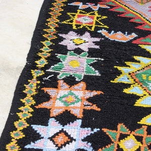 Vintage Marokkaans wollen tapijt, mooi zwart tapijt, Boujaad Runner Rug, Berber Authentieke Rug, 9x5 Runner afbeelding 4