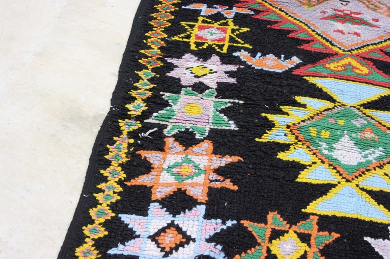 Vintage Marokkaans wollen tapijt, mooi zwart tapijt, Boujaad Runner Rug, Berber Authentieke Rug, 9x5 Runner afbeelding 4