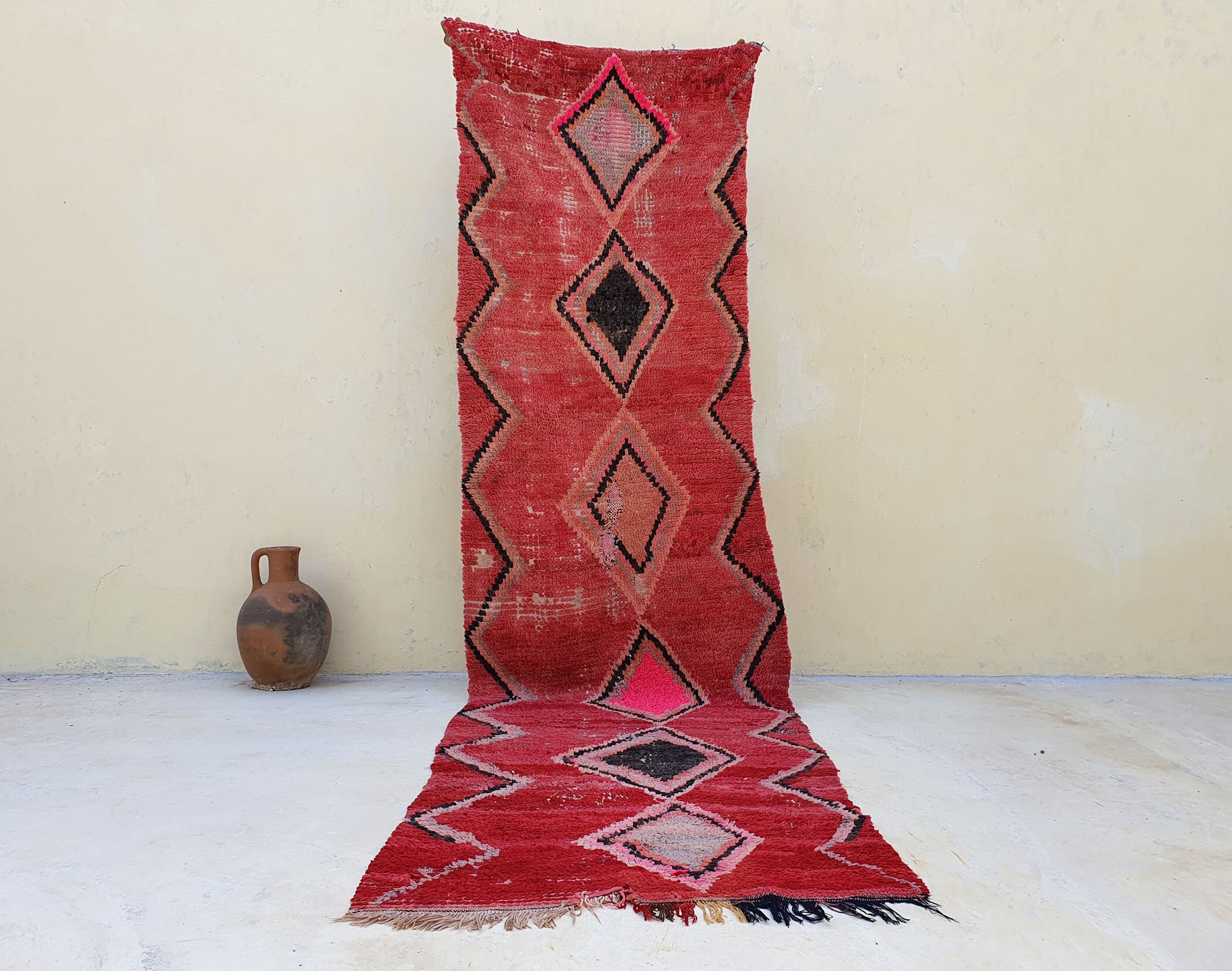 Vintage Moroccan Rug, Red Hallway Runner Rug 11X3thumbnail