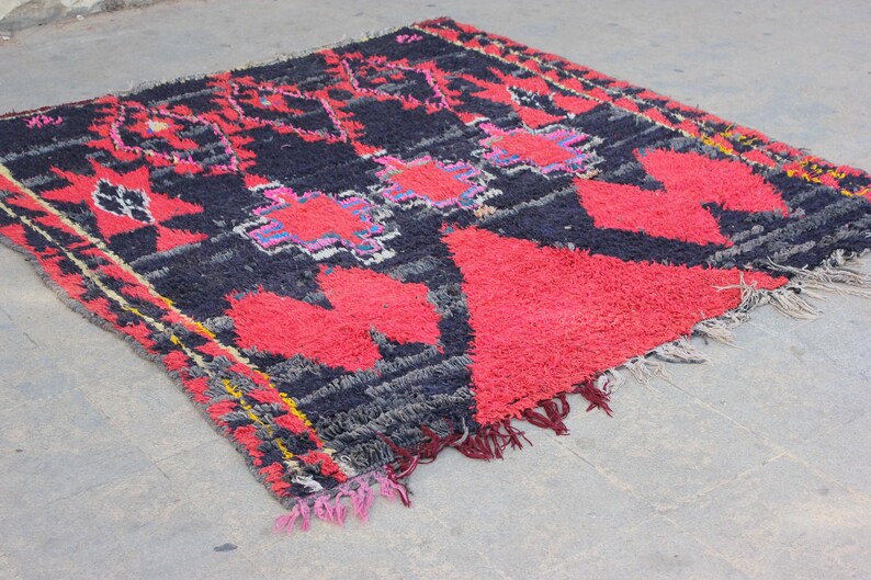 6x6 Square Boho Rug Moroccan Berber Rug Black & Red Rug Etsy