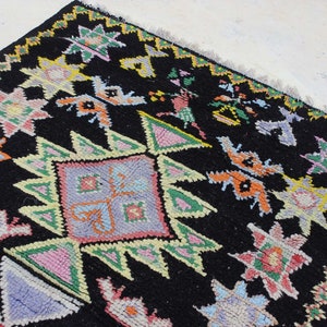 Vintage Moroccan Wool Rug, Beautiful Black Rug, Boujaad Runner Rug, Berber Authentic Rug, 9x5 Runner 画像 7