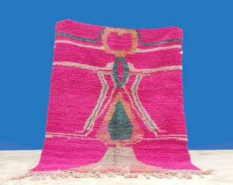 Area Square Rug Moroccan Pink Boujaad Rug, Handmade Berber Pink Rug 6.5X5.2, Colorful Authentic Wool Rug, Area Rug