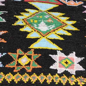 Alfombra de lana marroquí vintage, alfombra negra hermosa, alfombra de corredor Boujaad, alfombra auténtica bereber, corredor 9x5 imagen 3