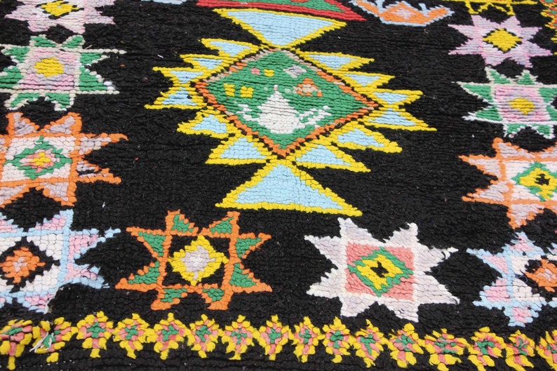 Alfombra de lana marroquí vintage, alfombra negra hermosa, alfombra de corredor Boujaad, alfombra auténtica bereber, corredor 9x5 imagen 3
