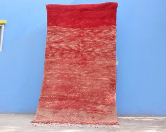 Red Vintage Boujaad Rug - Handmade Moroccan Rug - Old Faded Red Wool Carpet