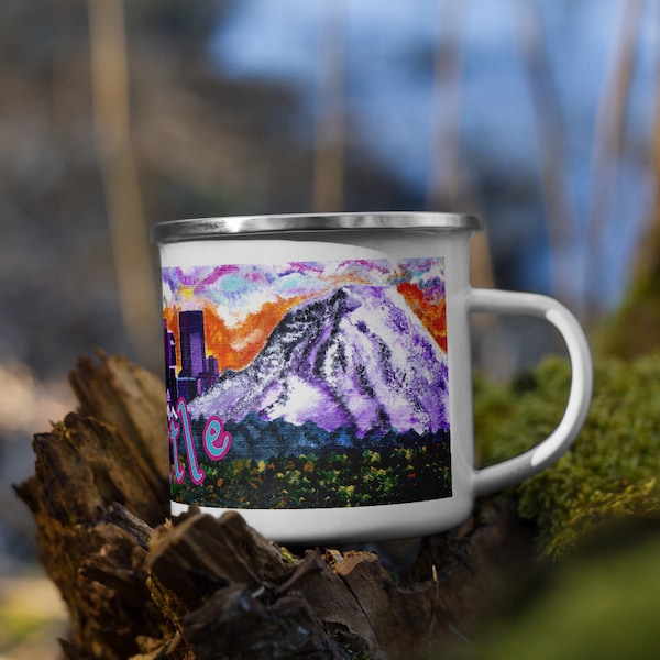 Mount Rainier sunset Seattle gift Mug  | Pnw | Coffee Mug | art mug | Modern mug | Campfire mug | Camp mug | Cappuccino mug | Beer mug