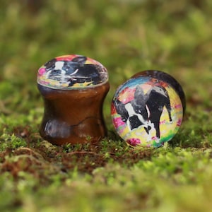 Bulldog Stone Picture Plugs Gauges | Tiger-eye Stone Plugs | Double Flare Handmade tunnel